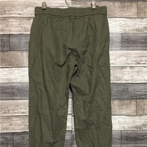 J Crew Linen Cotton Drawstring Pants Women’s 6 Olive Green Cuffed Pockets - Picture 9 of 11